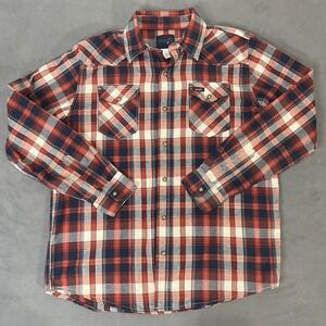 VTG Wrangler Flannel Pearl Snap Shirt Long Sleeve Lrg Red Plaid Mens Ms71519